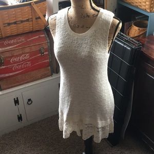Cream sweater tank trimmed in lace